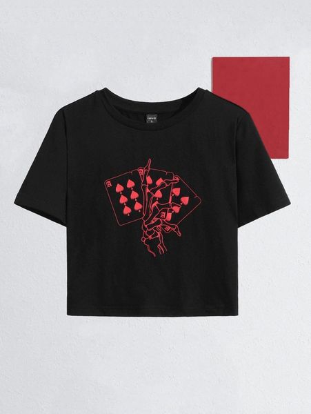 

x tired eye playing card and skeleton hand print tee x2ay#, White