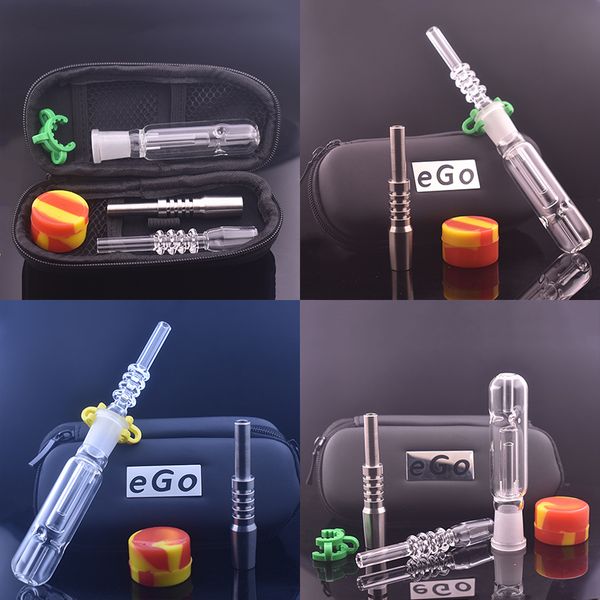 Großhandel 14mm Glas Ölbrenner Sammelrohr Kit Edelstahlspitze Quarznagel Silikonwachsglas für Wasserdab Rigs Bong mit Ego-Geschenkbox