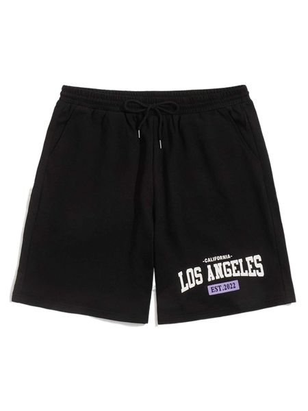 

romwe guys letter drawstring shorts 45u4#, White;black