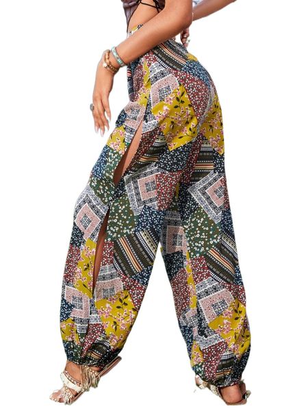 

patchwork cut out high waist carrot pants x0qf#, Black;white