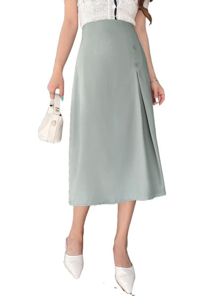 

dazy button plicated detail skirt f8a3#, Black