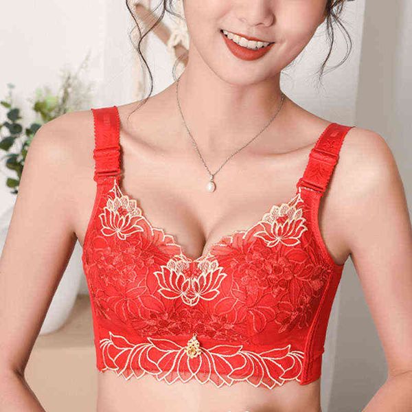 

underwear women small breast collected bra women anti-dropping no steel ring bra medium thick collected lace tube soft l220726, Red;black