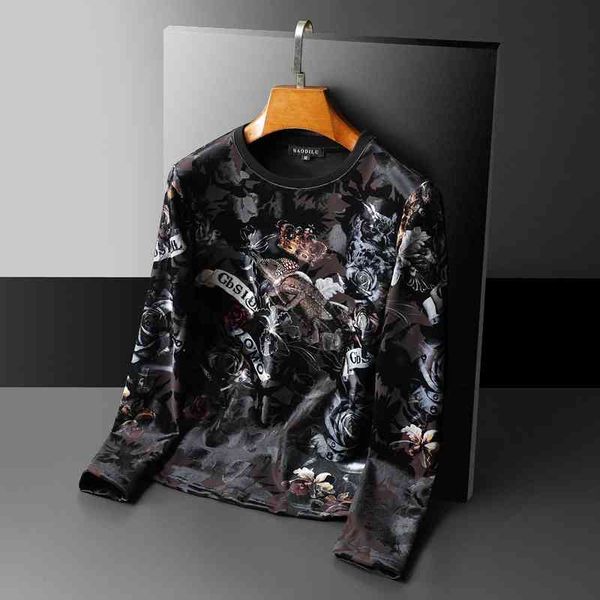 

men's luxury fashion brands menswear and new thickened printing long casual sweater, Black