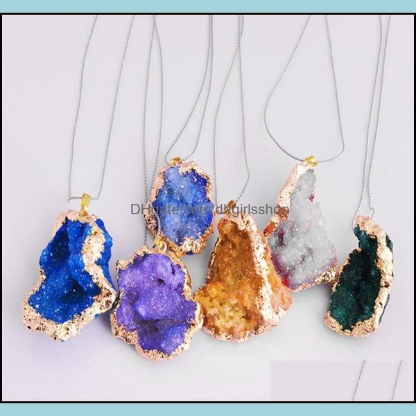 

pendant necklaces pendants jewelry irregar druzy teardrop gold plated hollow agate edged necklace hearling penda dhxty, Silver