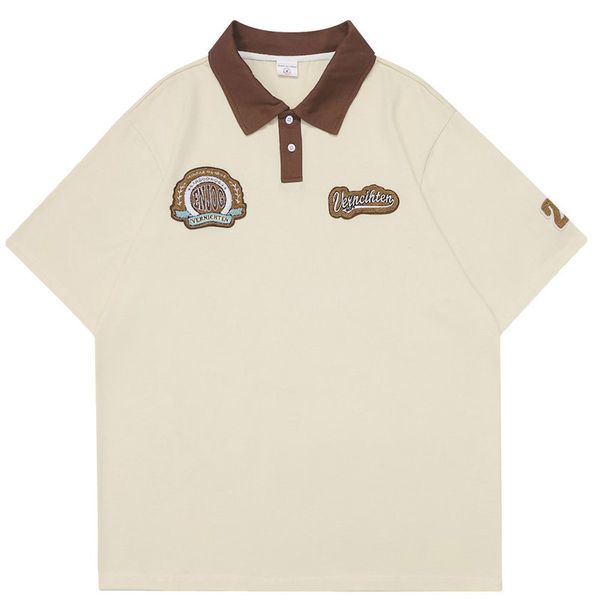 

polo shirts for men vintage solid turn-down collar cotton t shirts men's clothing streetwear casual oversized t shirt for men, White;black