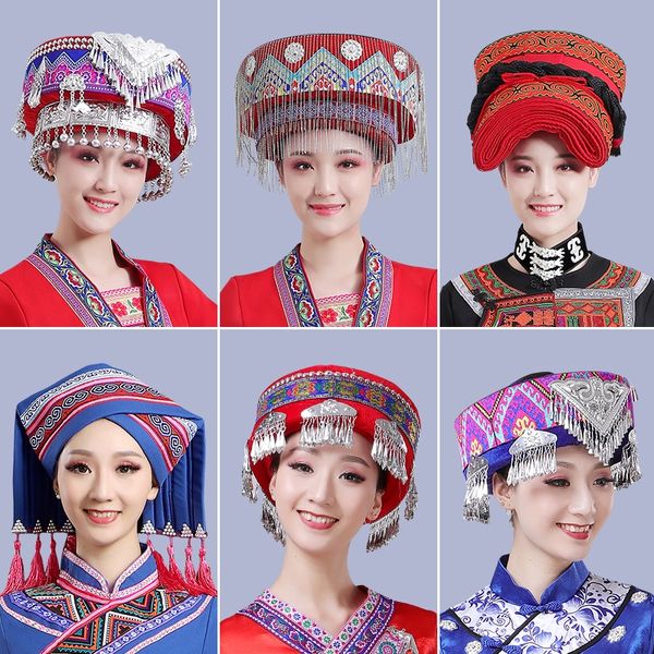 Hmong Miao dança chapéu para mulheres festa tradicional roupas chapéus com acessórios de tassel festival desempenho headwear vintage cocar