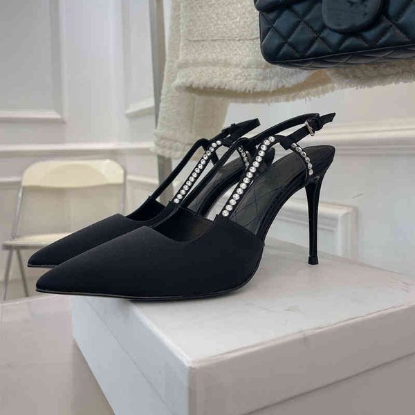 

dress shoes women's shoes silk pumps genuine leather sling crystal super high heel pointed toe designer size35-41, Black