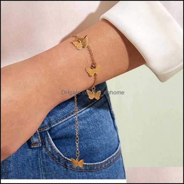 Bracelets de charme J￳ias Link Chain Butterfly Bracelet para mulheres 2021 Sweet Beach Girls Simples Goldes de ouro ajust￡vel Bohemia Party Birthday Birthday