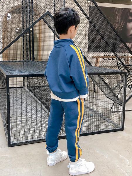 

clothing sets children's wear boys' spring suit foreign style 2022 fall handsome sportwear clothes kids striped twinset b428, White