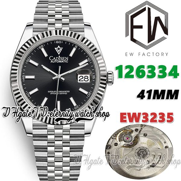 EWF V3 EW126334 CAL.3235 A3235 Relógio masculino automático de 41mm Black Stick Markers 904L Pulseira de aço inoxidável com o mesmo cartão de garantia serial Super Eternity Relógios