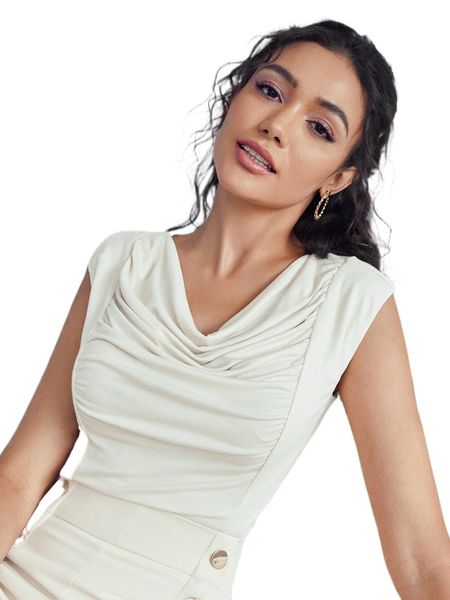 

solid ruched front tee i8bv#, White