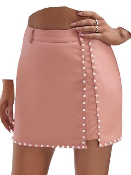 

studded detail pu skirt 00p2#, Black