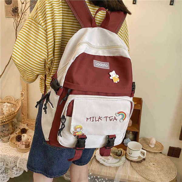 

qyahlybz student backpack contrast korean campus schoolbag girls harajuku fashion academic fashion famale backpacks aa220316