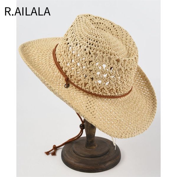 

panama hat summer sun hats for women man hollow out beach straw hat for men uv protection cap chapeau femme womens cowboy hat 220607, Blue;gray