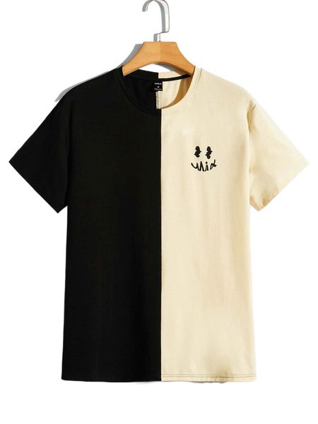 

men cartoon face colorblock tee 60mp#, White;black