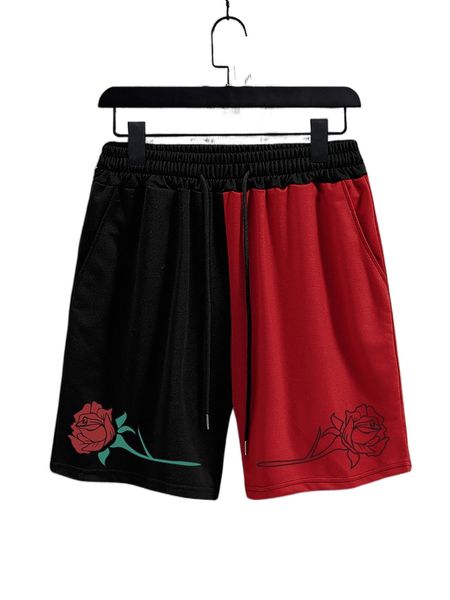 

men floral print colorblock shorts c1ln#, White;black