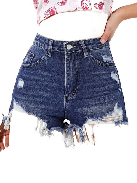 

ripped raw hem denim shorts 51rc#, White;black