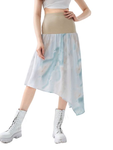 

x ama graphic print asymmetrical hem skirt 68uk#, Black