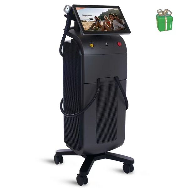

professional three wavelength combined diode laser machine with two powerful handle 1064nm 808nm 755nm for painless hair removal, Black