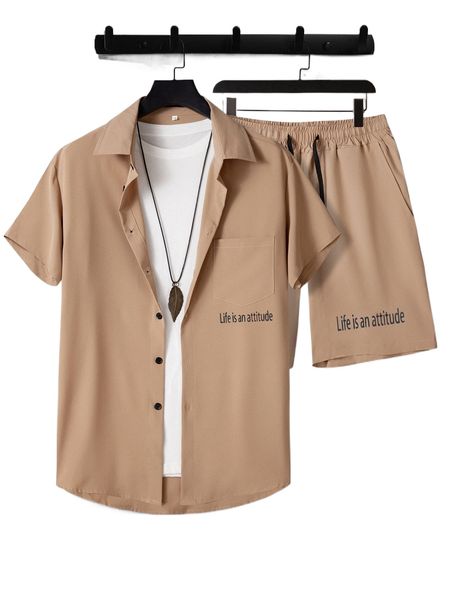 

men slogan graphic shirt & shorts without tee 90ao#, Gray