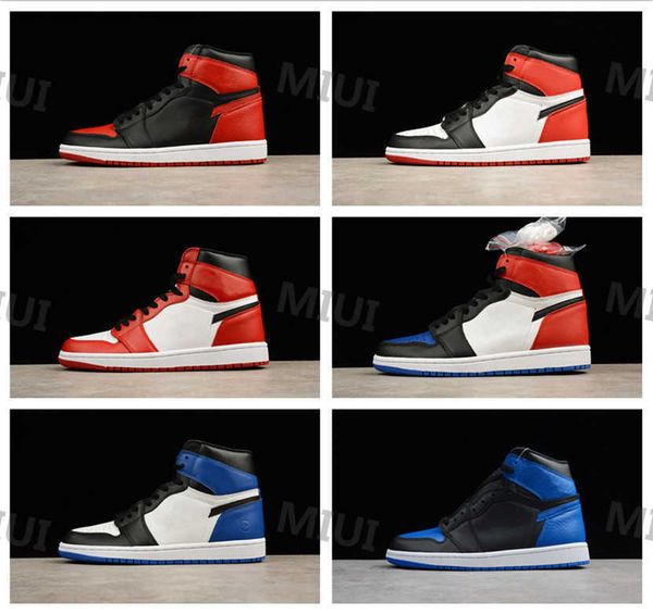 

1 og bred toe black red men basketball shoes chicago 1s sports sneakers 3 banned game royal blue size 713