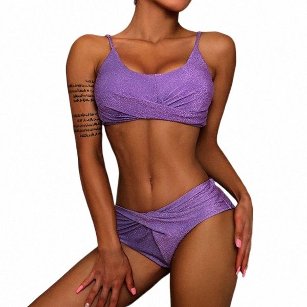 

women's swimwear 2022 purple lurex swimsuit women high-waisted bikini push up set female brazilian bathing suit 2 piece swim 39jj#, White;black