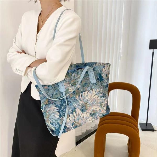 Bolsas de noite, design de nicho estudantes de pintura a óleo, comutora bolsa feminina 2022 insina selvagem de grande capacidade de uma ombro de uma ombro de mão Bageveni