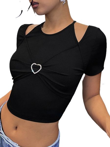 

ring decor cut out detail crop tee 50gz#, White