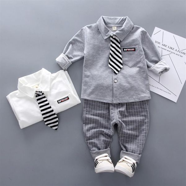 

boys clothing sets 2020 spring autumn baby boy cotton long-sleeve tie shirt pants 2pcs outfits kids clothes gentleman suit 1-4y237w, White