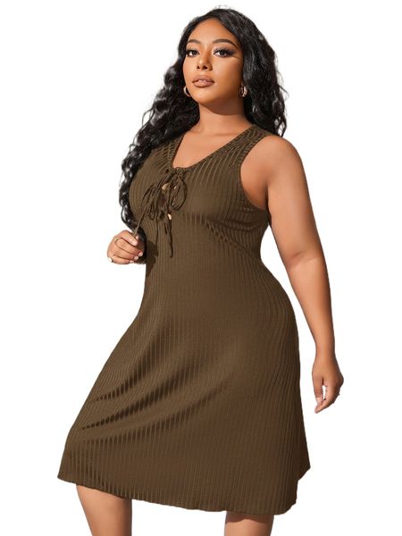 

sxy plus ribbed knit lace up front dress r0xy#, Black