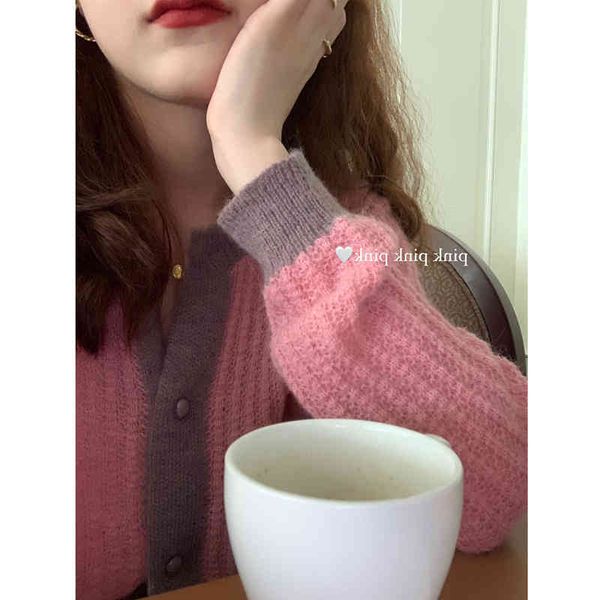 

women's sweaters fashionable mohair women's autumn loose contrast color long sleeve temperament bottomed knitted cardigan wear wk0, White;black