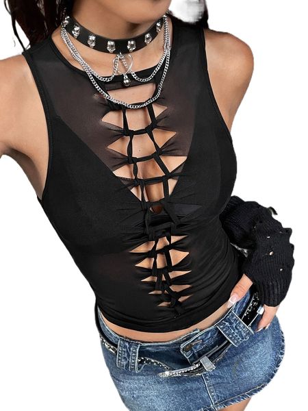 

twist front cut out mesh tank without bra z2cn#, White