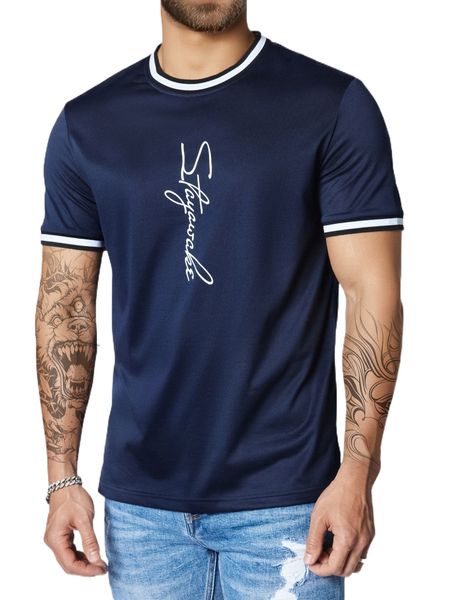 

men letter graphic contrast trim tee r1iq#, White;black
