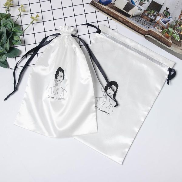 Bolsa de extensão de cabelo de cetim personalizada para embalagens/maquiagem/presente/festa/armazenamento/casamento/bolsas de sapato de seda bolsas à prova de poeira 20pcsgift