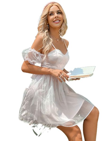 

cold shoulder bustier organza dress j0xk#, Black;gray