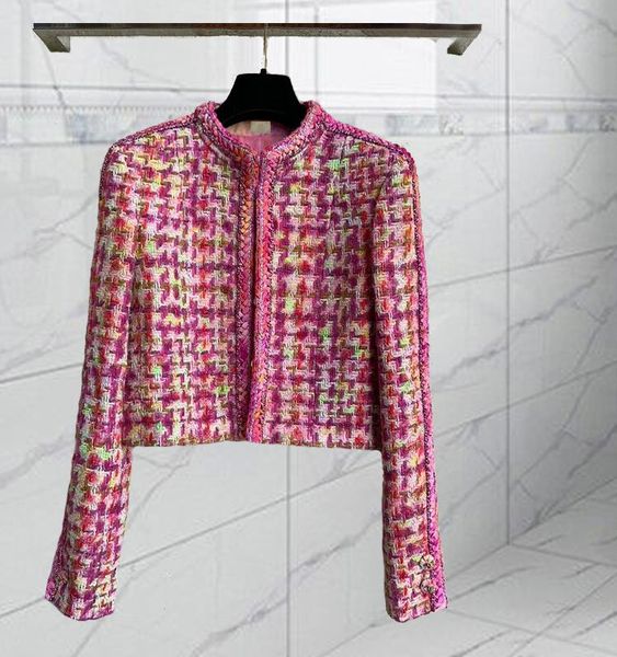 

european and american women's wear 2022 winter new style long-sleeved rainbow braid fashionable tweed coat, Black