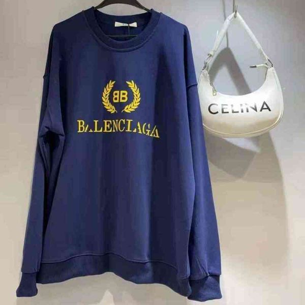 

trendy designer balencigass hoodies fashionhome double paris wheat ear round neck pure cotton sweater autumn loose men women lovers, Black
