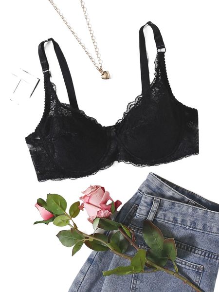 

floral lace push up bra z5uf#, Black;red