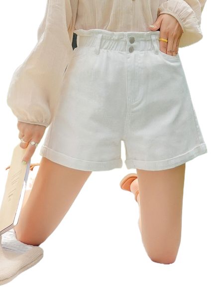 

dazy solid paper bag waist denim shorts h41l#, White;black