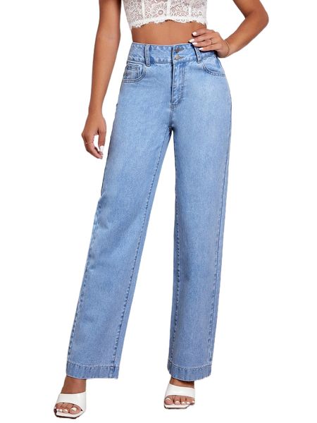 

high waist straight leg jeans f8ab#, Blue