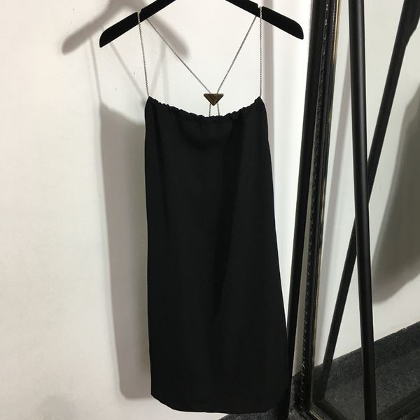 

triangle chain dresses summer loose cool sling dress luxury strap skirts fashion sleeveless ladies dresses, Black;gray