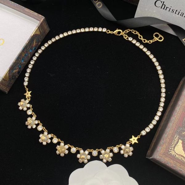 

dijia dejia 2022 new geometric star petal pearl diamond necklace female brass material, Silver