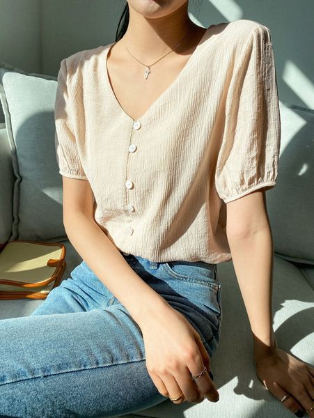 

dazy puff sleeve button front blouse r2jn#, White