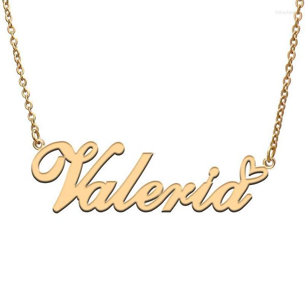 Anhänger Halsketten Liebe Herz Valeria Name Halskette Für Frauen Edelstahl Gold Silber Typenschild Femme Mutter Kind Mädchen Geschenk