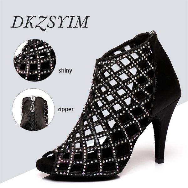 

dkzsyim black latin dance shoes women sparkling professional ballroom salsa boots party high hells 220509