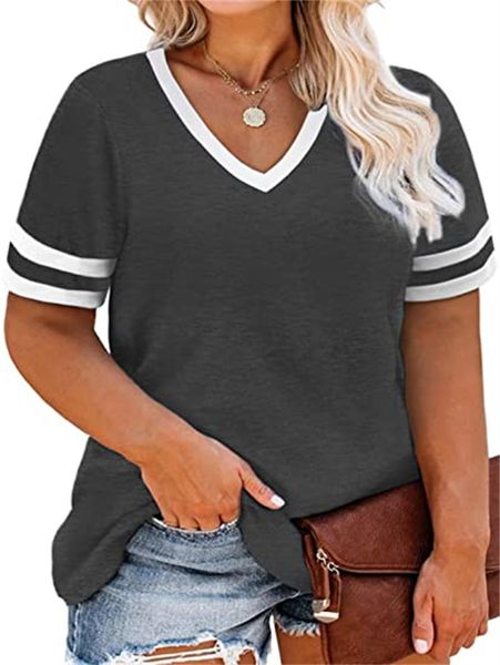

t-shirt plus-size women's casual summer t-shirt v-neck short sleeve top, White