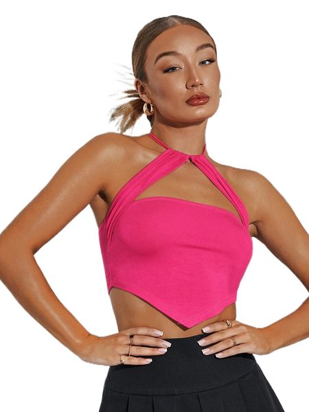 

cut out tie backless hanky hem halter r4lf#, White