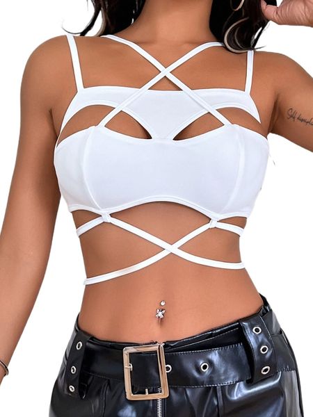 

criss cross tie back cut out crop cami g5hr#, White