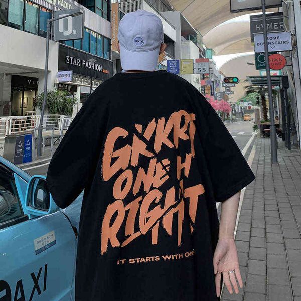 

designer men's t-shirt cotton casual short summer half sleeve men's trend ins simple handsome loose t-shirt fashion brand, White;black