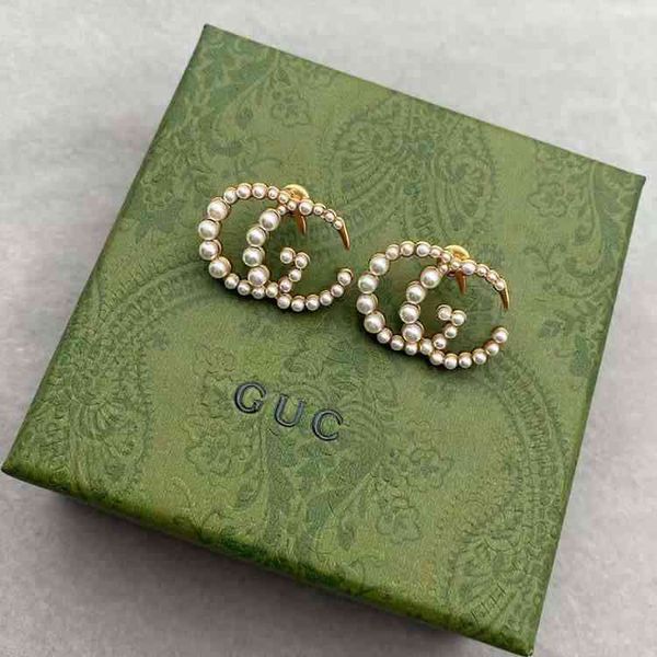 

2022 factory wholesale new high-end version earrings women's doubles size pearl light luxury earrings hu18, Golden